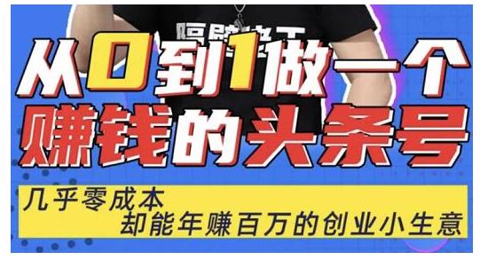 佬王·从0到1做一个赚钱的头条号,几乎零成本,却能年赚百万的创业项目-第一资源库