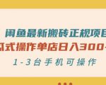 闲鱼最新搬砖正规项目：傻瓜式操作单店日入300+纯利，1-3台手机可操作-第一资源库