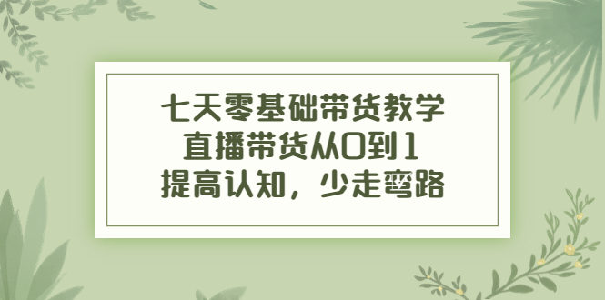 七天零基础带货教学，直播带货从0到1，提高认知，少走弯路-第一资源库