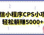 微信小程序CPS小项目，有微信就能做，轻松上手躺赚5000+-第一资源库