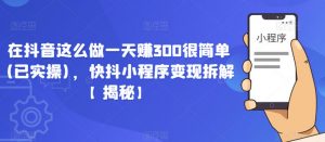 在抖音这么做一天赚300很简单(已实操),快抖小程序变现拆解【揭秘】-第一资源库