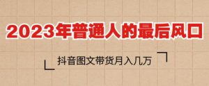 2023年普通人的最后风口,抖音图文带货月入几万,只需一部手机即可操作-第一资源库