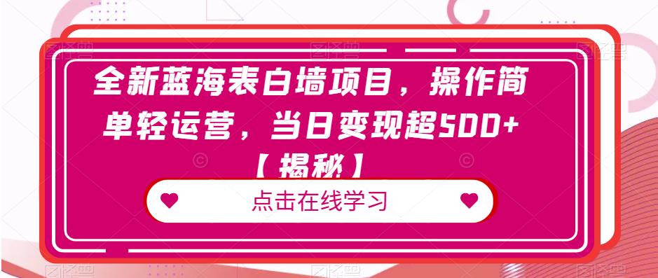 全新蓝海表白墙项目,操作简单轻运营,当日变现超500+【揭秘】-第一资源库