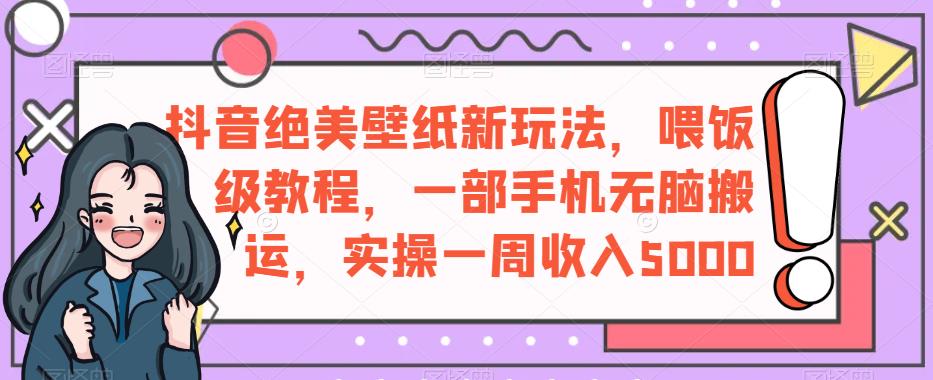 抖音绝美壁纸新玩法，喂饭级教程，一部手机无脑搬运，实操一周收入5000【揭秘】-第一资源库