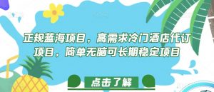 正规蓝海项目，高需求冷门酒店代订项目，简单无脑可长期稳定项目【揭秘】-第一资源库