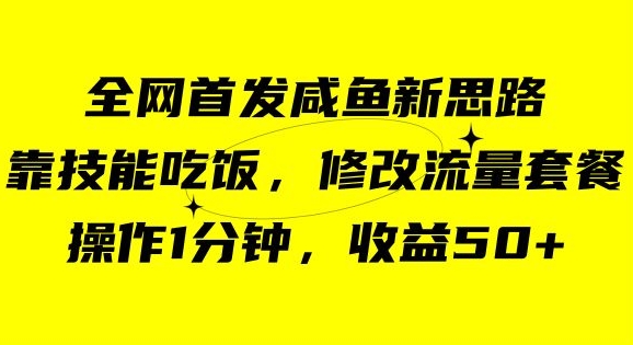咸鱼冷门新玩法,靠“技能吃饭”,修改流量套餐,操作1分钟,收益50【揭秘】-第一资源库