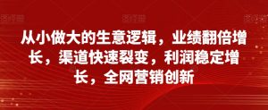 从小做大的生意逻辑，业绩翻倍增长，渠道快速裂变，利润稳定增长，全网营销创新-第一资源库