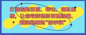打造你的引流、转化、团队系统,让你收获很多引爆流量、翻倍业绩的“杀手锏”-第一资源库