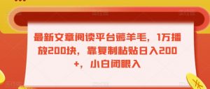 最新文章阅读平台薅羊毛，1万播放200块，靠复制粘贴日入200+，小白闭眼入【揭秘】-第一资源库