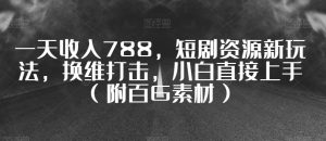 一天收入788,短剧资源新玩法,换维打击,小白直接上手(附百G素材)【揭秘】-第一资源库