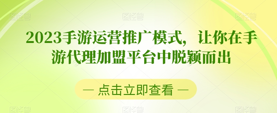 2023手游运营推广模式,让你在手游代理加盟平台中脱颖而出-第一资源库