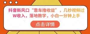 抖音新风口“靠车撸收益”，几秒视频过W收入，落地教学，小白一分钟上手【揭秘】-第一资源库