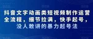 抖音文字动画类短视频制作运营全流程,细节拉满,快手起号,没人敢讲的暴力起号法-第一资源库