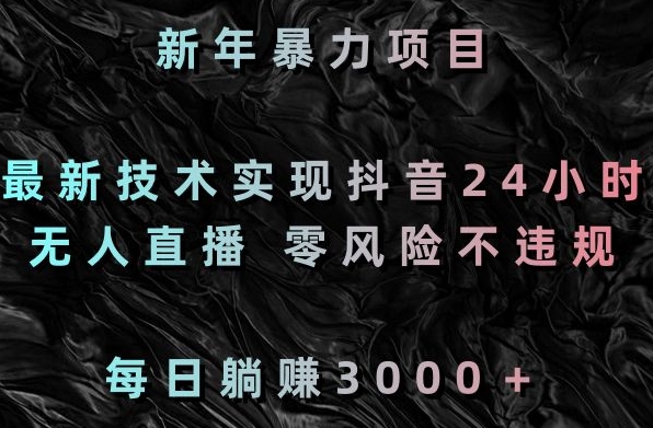 新年暴力项目,最新技术实现抖音24小时无人直播,零风险不违规,每日躺赚3000+【揭秘】-第一资源库