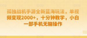 孤独战机手游全新蓝海玩法，单视频变现2000+，十分钟教学，小白一部手机无脑操作【揭秘】-第一资源库