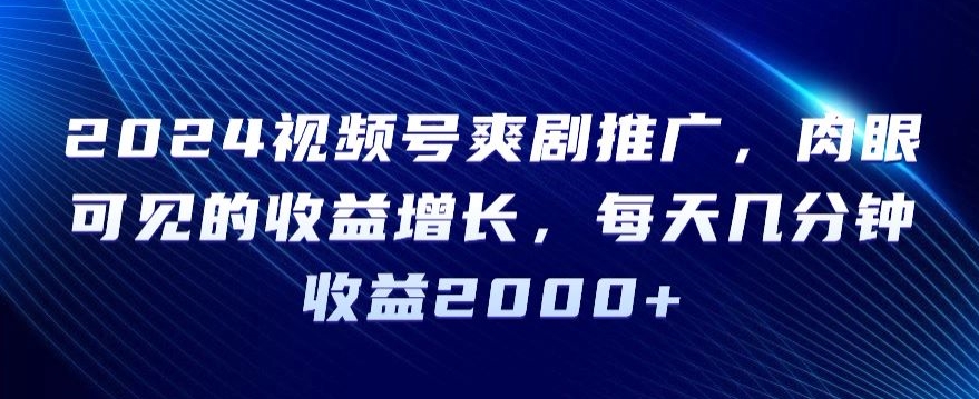 2024视频号爽剧推广,肉眼可见的收益增长,每天几分钟收益2000+【揭秘】-第一资源库