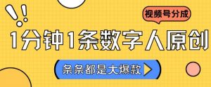 2024最新不露脸超火视频号分成计划,数字人原创日入3000+【揭秘】-第一资源库