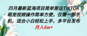 四月最新蓝海项目，简单搬运TIKTOK萌宠视频，操作简单方便，仅需一部手机【揭秘】-第一资源库