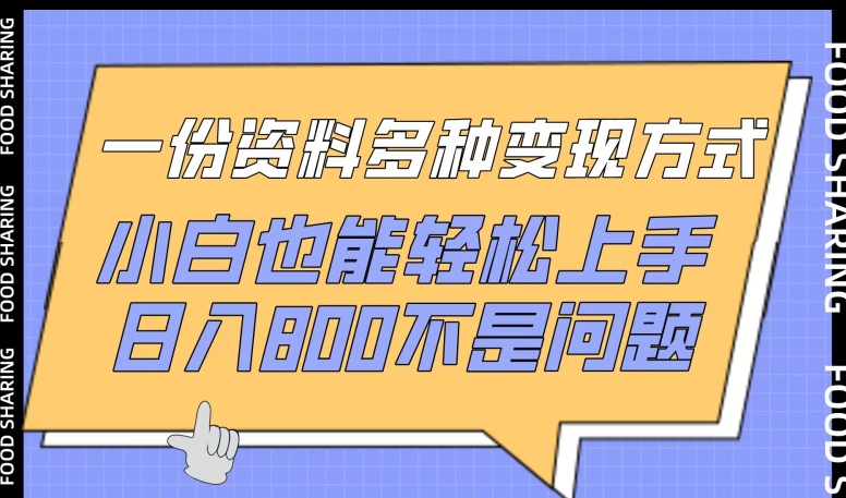 一份资料多种变现方式，小白也能轻松上手，日入800不是问题【揭秘】-第一资源库