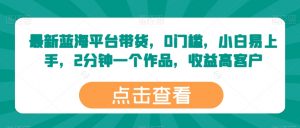 最新蓝海平台带货,0门槛,小白易上手,2分钟一个作品,收益高【揭秘】-第一资源库