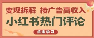 小红书热门评论,变现拆解,接广告高收入【揭秘 】-第一资源库