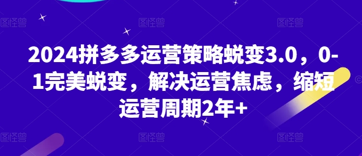 2024拼多多运营策略蜕变3.0,0-1完美蜕变,解决运营焦虑,缩短运营周期2年+-第一资源库