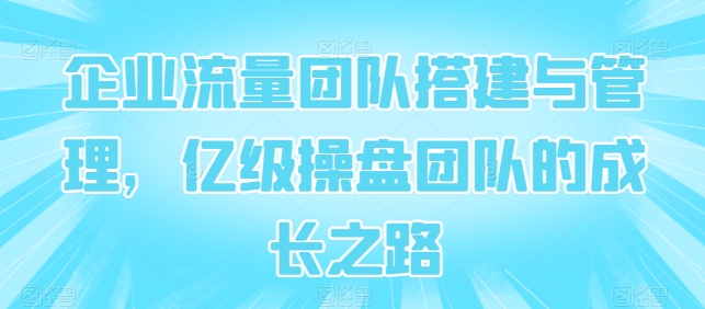 企业流量团队搭建与管理，亿级操盘团队的成长之路-第一资源库