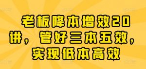 老板降本增效20讲,管好三本五效,实现低本高效-第一资源库