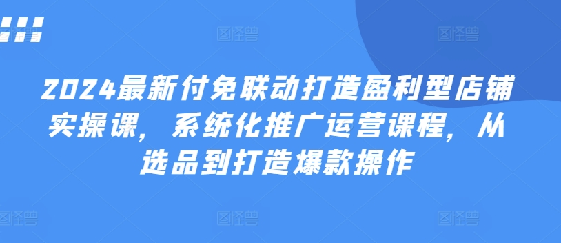 2024最新付免联动打造盈利型店铺实操课,系统化推广运营课程,从选品到打造爆款操作-第一资源库