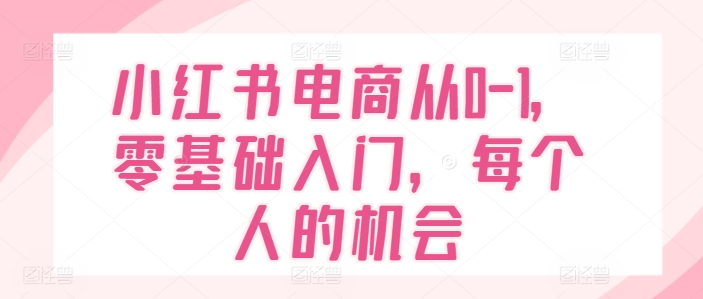 小红书电商从0-1，零基础入门，每个人的机会-第一资源库