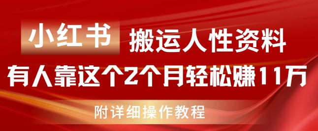 小红书搬运人性资料，有人靠这个2个月轻松赚11w，附教程【揭秘】-第一资源库