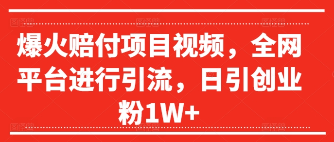 爆火赔付项目视频，全网平台进行引流，日引创业粉1W+【揭秘】-第一资源库