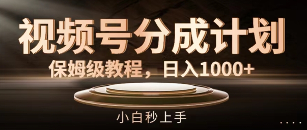 视频号分成计划保姆级教程，日入1K，小白秒上手【揭秘】-第一资源库