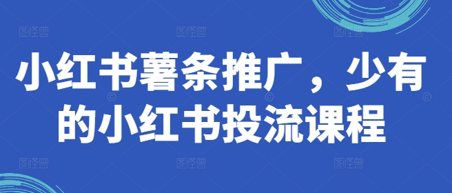 小红书薯条推广，少有的小红书投流课程-第一资源库