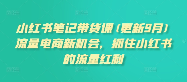 小红书笔记带货课(更新9月)流量电商新机会,抓住小红书的流量红利-第一资源库