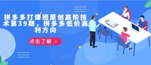 拼多多打爆班原创高阶技术第39期，拼多多低价高利方向-第一资源库