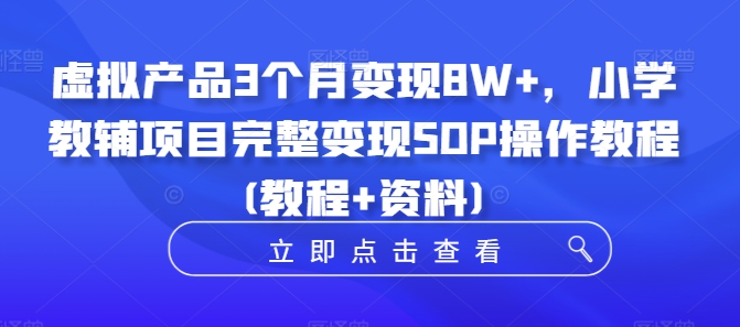虚拟产品3个月变现8W+,小学教辅项目完整变现SOP操作教程(教程+资料)-第一资源库