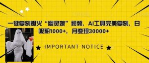 一键复刻爆火“幽灵娘”视频，AI工具完美复刻，日吸粉1000+，月变现过W-第一资源库