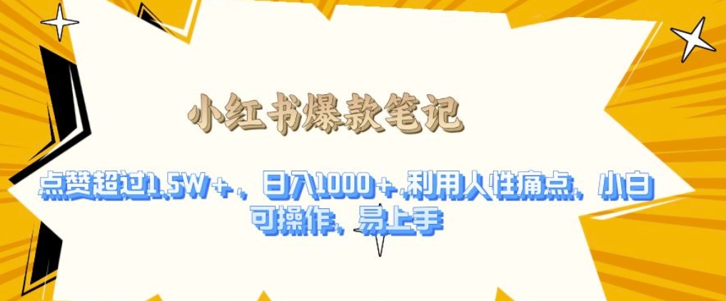 利用人性的痛点，打造爆款笔记，获得点赞超过1.5W+，日入1k【揭秘】-第一资源库