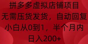 拼多多虚拟店铺项目，无需压货发货，自动回复，小白从0到1，半个月内日入200+【揭秘】-第一资源库