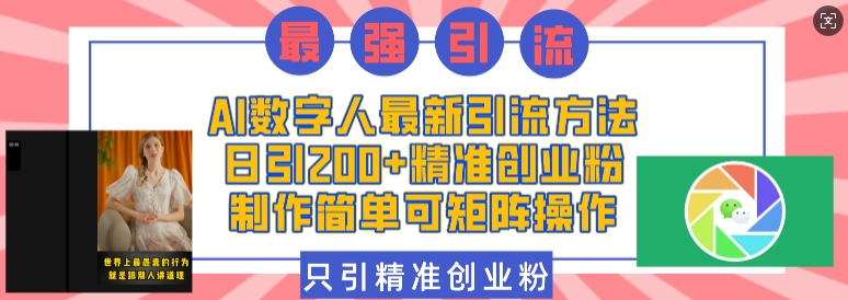 AI数字人最新引流方法，日引200+精准创业粉，制作简单可矩阵操作-第一资源库