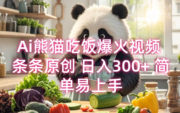 Ai熊猫吃饭爆火视频 条条原创 日入300+ 简单易上手-第一资源库