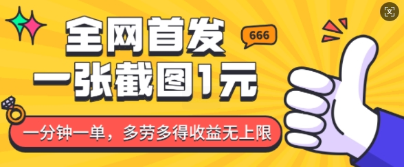全网首发,一张截图1块钱,一分钟一单,多劳多得,收益无上限-第一资源库