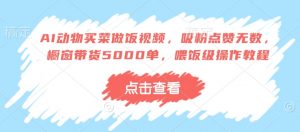 AI动物买菜做饭视频，吸粉点赞无数，橱窗带货5000单，喂饭级操作教程-第一资源库