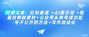 付费文章：红利赛道 +AI提示词 +批量找稀缺素材+公众号头条号成功起号不公开的方法+写作自动化-第一资源库