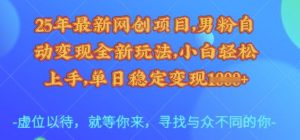 25年最新网创项目，男粉自动变现全新玩法，小白轻松上手，单日稳定变现多张【揭秘】-第一资源库