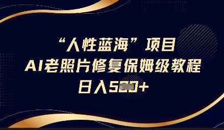 人性蓝海AI老照片修复项目保姆级教程,长期复购,轻松日入5张-第一资源库
