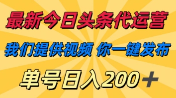 最新今日头条代运营，我们提供视频，你一键发布，单号日入200+【揭秘】-第一资源库