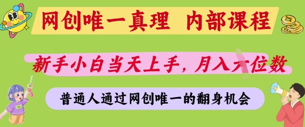 网创唯一真理，内部课程，新手小白当天上手，月入5位数，普通人通过网创唯一的机会【揭秘】-第一资源库