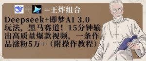 Deepseek+即梦AI3.0玩法，黑马赛道！15分钟输出高质量爆款视频，一条作品涨粉5W+-第一资源库